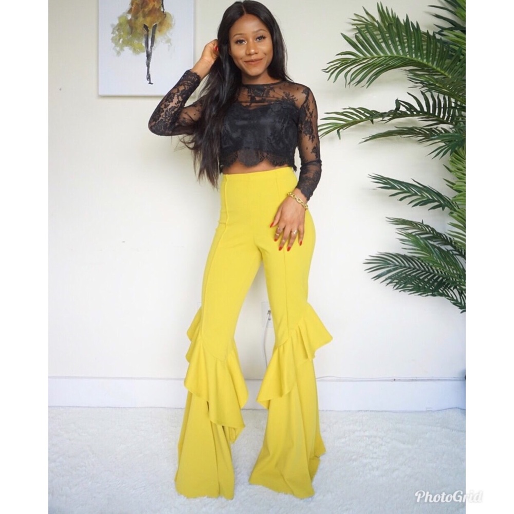Yellow high waisted wide legged pant